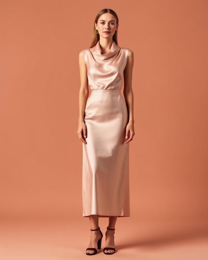 Satin Cowl Midi Dress