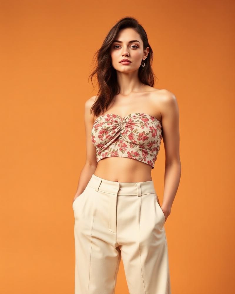 Ruched Floral Crop Top